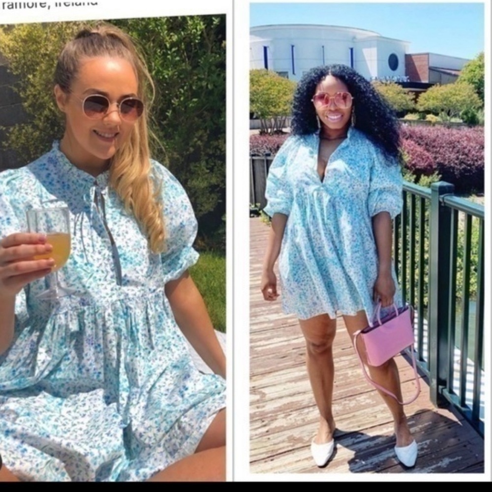 ZARA printed poplin dress blogger favourite floral blue print flower pattern M